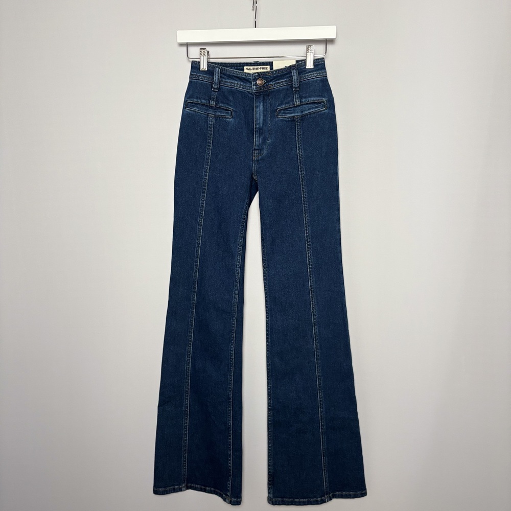 We The Free Firecracker High Rise Flare Jeans Blue Size 24 Tartan Star Inset